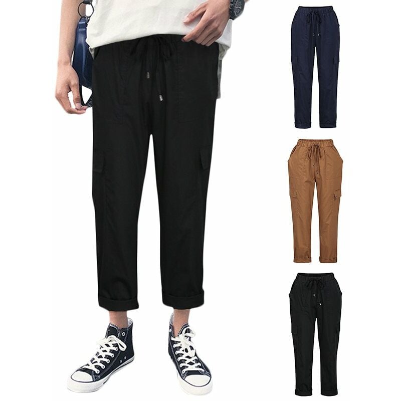 

Pantalones cortos de mujer con cordon, bolsillos en la cintura elastica, pantalones casuales tipo cargo para novio,Caqui, L