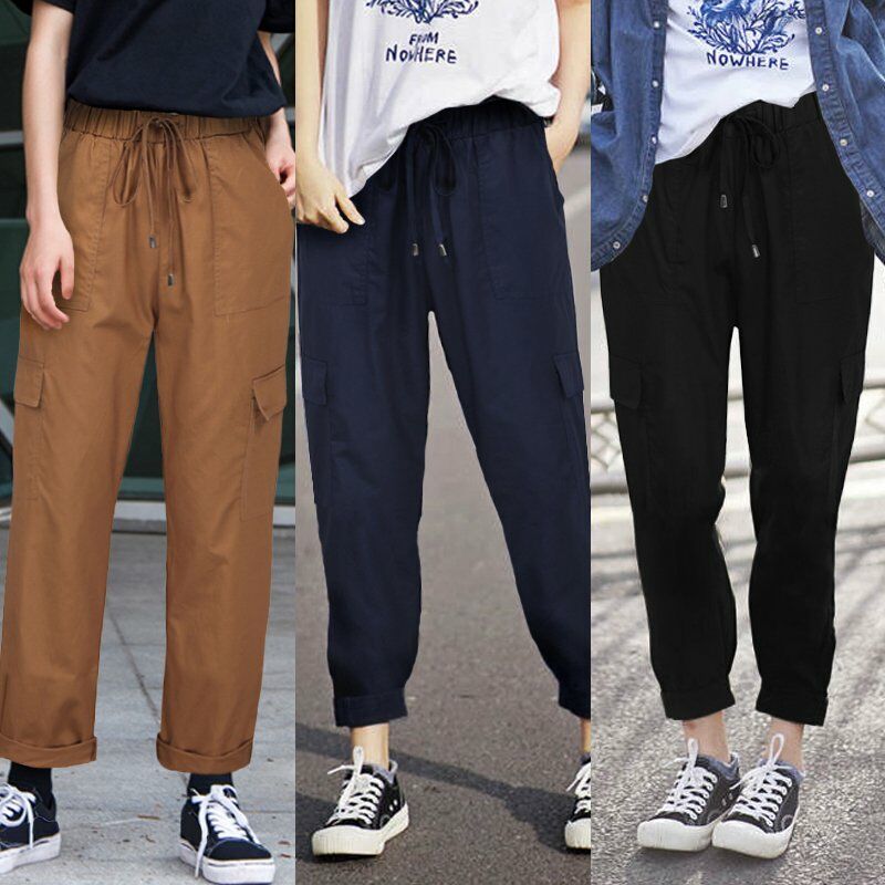 

Pantalones cortos de mujer con cordon, bolsillos en la cintura elastica, pantalones casuales tipo cargo para novio,Caqui, M