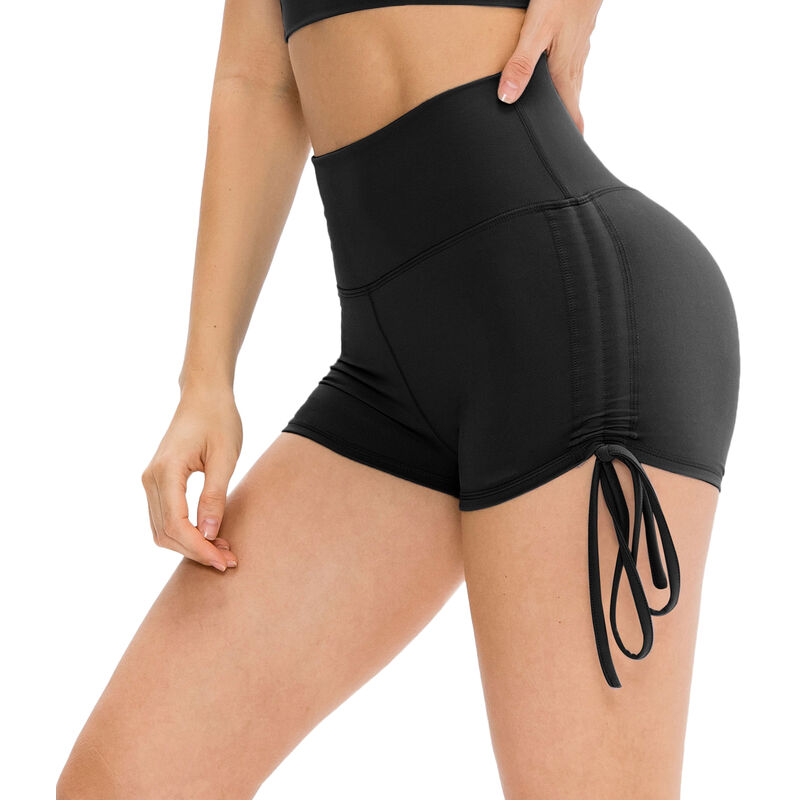 

Asupermall - Pantalones cortos de yoga para mujer con cordon, cintura alta, deportes, fitness, entrenamiento, correr, gimnasio, ropa deportiva para