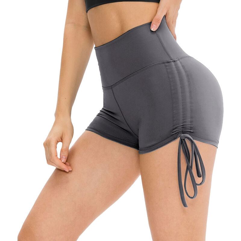 

Asupermall - Pantalones cortos de yoga para mujer con cordon, cintura alta, deportes, fitness, entrenamiento, correr, gimnasio, ropa deportiva para