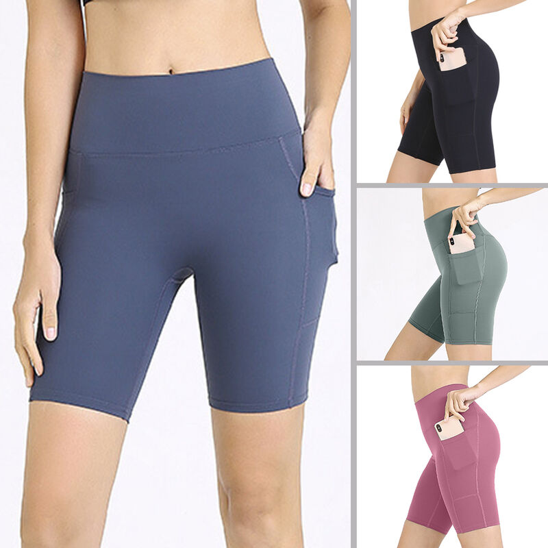 

Pantalones cortos de yoga para mujer Pantalones cortos deportivos Bodycon Estirable bolsillo de cintura alta Pantalones cortos deportivos de