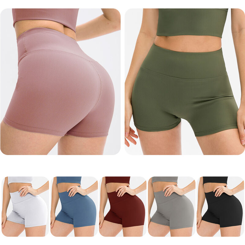 

Pantalones cortos de yoga para mujer Rayas Levantamiento de gluteos Cintura alta Pantalones cortos de entrenamiento para correr de secado rapido no