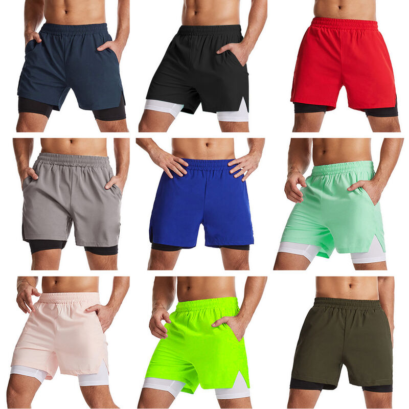 

Pantalones cortos deportivos 2 en 1 para hombres con toalla, bolsillo con cremallera, pantalones cortos de cintura elastica de secado rapido para