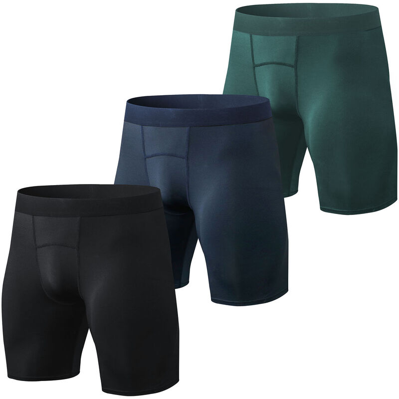 

Pantalones cortos deportivos de 3 piezas para hombre, elasticos, ajustados, transpirables, que absorben la humedad, pantalones de entrenamiento para