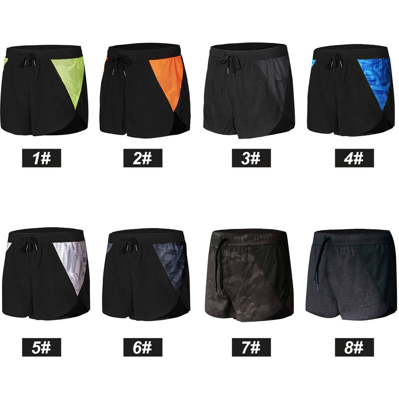 

Pantalones cortos deportivos para hombre, de secado rapido, transpirable, empalmado, estampado, forro, bolsillo dividido lateral, cintura elastica,