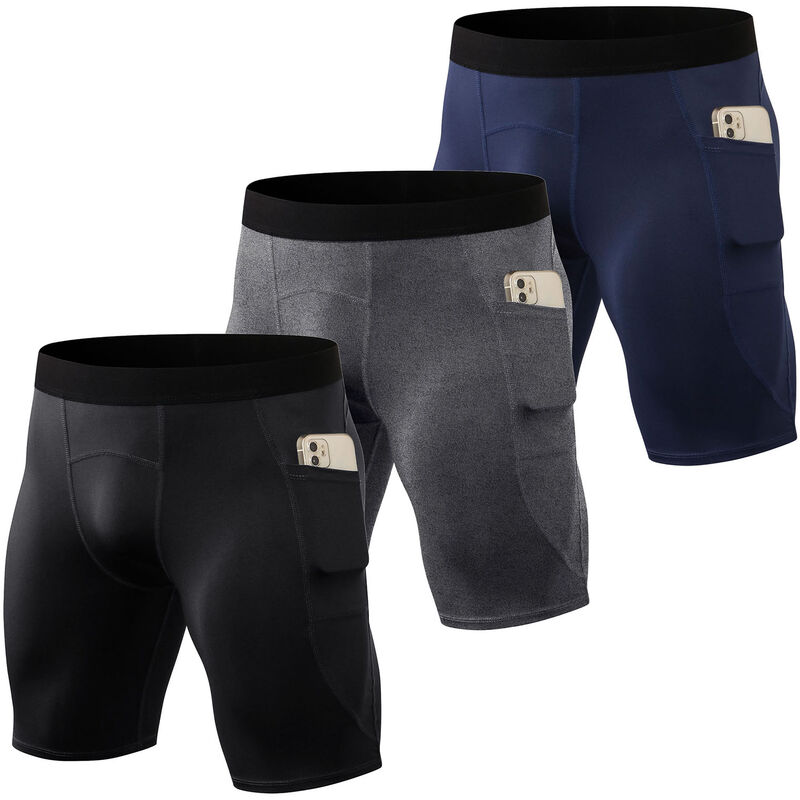 

Pantalones cortos deportivos para hombre, paquete de 3 pares, bolsillos laterales, mallas deportivas de secado rapido, pantalones cortos para correr,