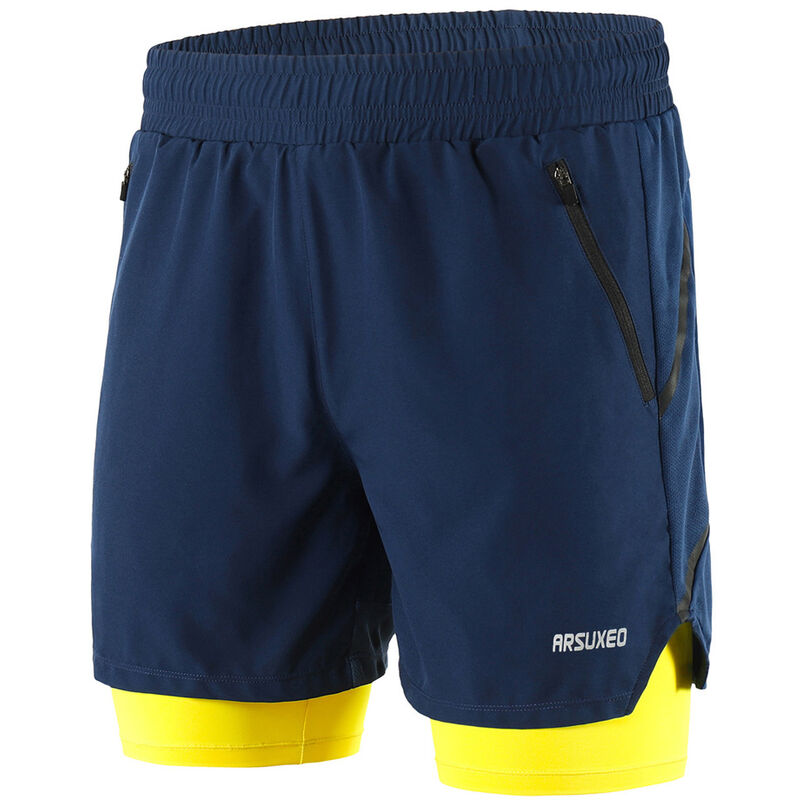 

Pantalones cortos para correr 2 en 1 para hombres, pantalones cortos de ciclismo de maraton para correr,Azul oscuro, XL