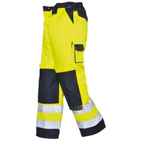 Pantalones de alta visibilidad Lyon de polialgodón y hechura regular con cintas reflectantes PORTWEST TX51 L Amarillo/Marino