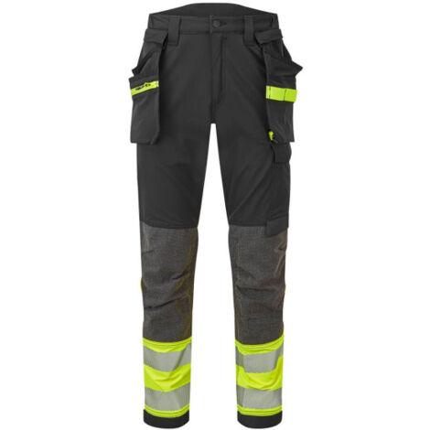Pantalones de seguridad Clase 1 con funda desmontable elástica de alta visibilidad EV4 Regular PORTWEST EV442 28 pulgadas Amarillo / Negro