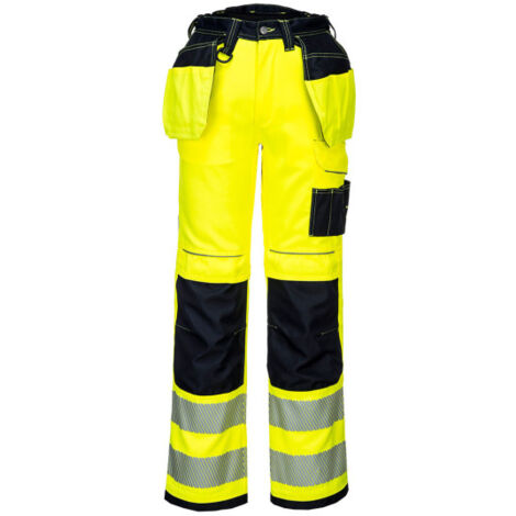 Pantalones de trabajo de alta visibilidad Holster PW3 tiro regular de polialgodón con cintas reflectantes T501 33 pulgadas Amarillo / Negro