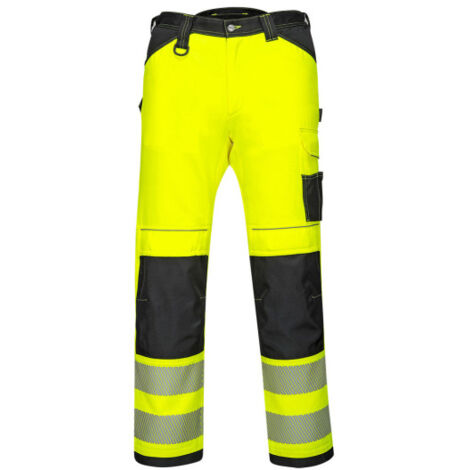 Pantalones de trabajo de alta visibilidad PW3 de tiro bajo con cinta reflectante PW340 42 pulgadas Amarillo / Negro