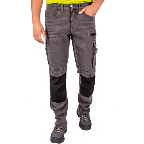 Pantalones de trabajo para hombre, vaqueros hasta la cintura, elásticos, de algodón, color negro, talla 50.