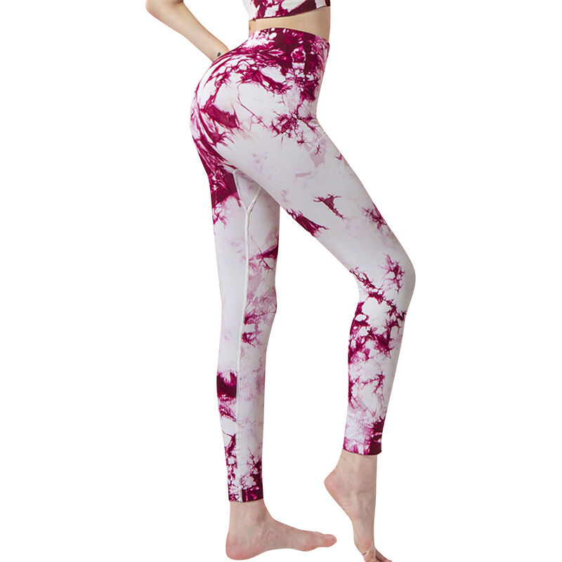 

Pantalones de yoga para mujer con estampado Tie-dye de cintura alta sin costuras Bodycon que absorbe la humedad Pantalones deportivos para correr