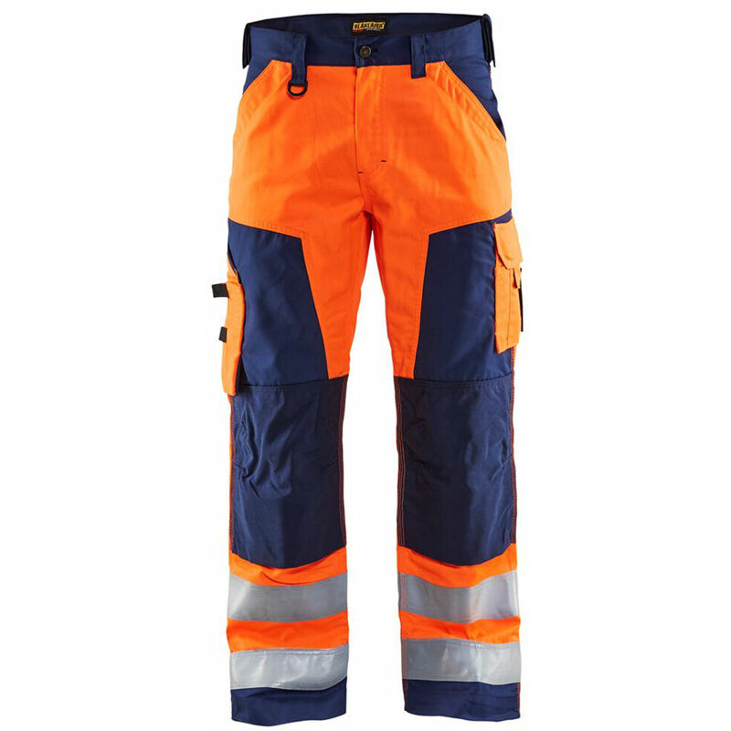 Image of Pantaloni da lavoro alta visibilità Blaklader LIGHT WEIGHT cordura ginocchia Arancione / Marina 38 - Arancione / Marina
