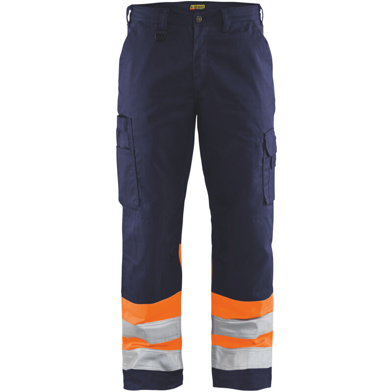 Image of Blakläder - Pantaloni ad alta visibilità arancione / blu marino