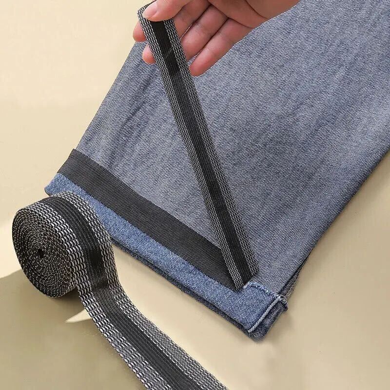 Image of Pantaloni autoadesivi neri da 4 m, incollali con ferro da stiro, accorcia i bordi dei pantaloni, ripara i pantaloni per vestiti di jeans e pantaloni