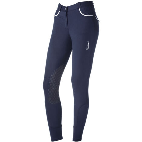Pantaloni da equitazione donna modello Peonia in tessuto tecnico microfibra con grip al ginocchio ed elastico alla caviglia: 40 IT, Bianco