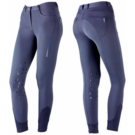 Pantaloni da equitazione perdonna modello Amaranto in tessuto tecnico micronylon con toppe al ginocchio in silicone: 46, blu /rosse (09)