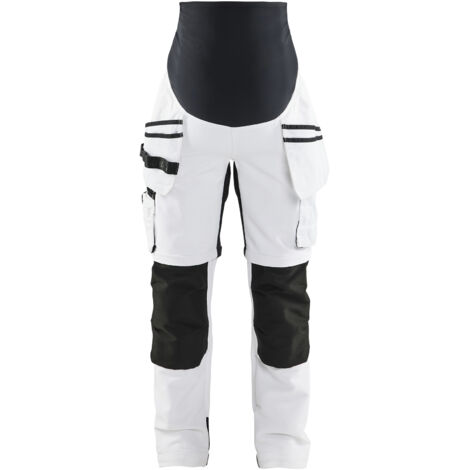 Pantaloni da gravidanza da pittore stretch 7102 - Bianco/Nero XS
