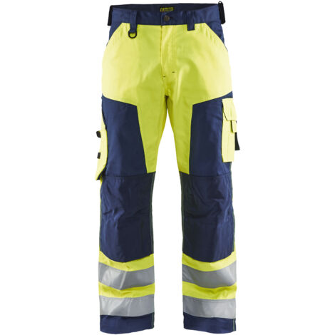 Pantaloni da lavoro ad alta visibilità 1566 - Giallo fluorescente/Blu navy L - FR(46) - SE(C52) - Corti
