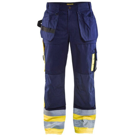 Pantaloni da lavoro ad alta visibilità artigianale 152918 - Blu navy/Giallo fluorescente XS - FR(38) - SE(C44) - Norme