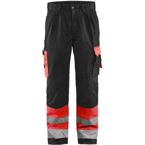 Pantaloni da lavoro ad alta visibilità artigianale 1584 - Rosso fluorescente/Nero 3XL - FR(54) - SE(C60) - Standard