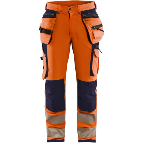 Pantaloni da lavoro ad alta visibilità artigianale stretch 4D 1997 - Arancione fluorescente/Marine XS - FR(38) - SE(C44) - Lunghi