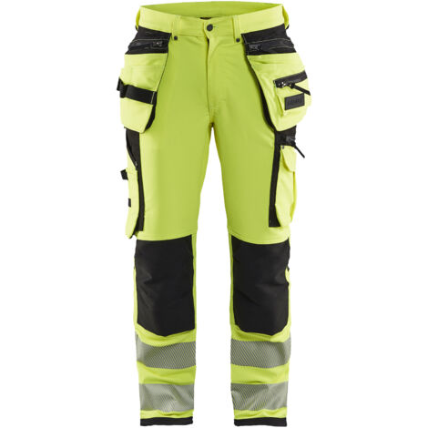 Pantaloni da lavoro ad alta visibilità artigianale stretch 4D 1997 - Giallo fluorescente/Nero 4XL - FR(58) - SE(C64) - Corti
