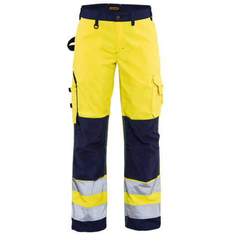 Pantaloni da lavoro ad alta visibilità donna 7155 - Giallo fluorescente/Blu navy M - FR(40) - SE(C38) - Norme