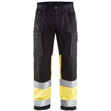 Pantaloni da lavoro ad alta visibilità elasticizzati 1551 - Nero/Giallo fluorescente M - FR(42) - SE(C48) - Norme