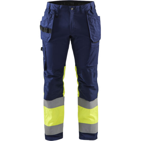 Pantaloni da lavoro ad alta visibilità elasticizzati 1558 - Blu navy/Giallo fluorescente XS - FR(38) - SE(C44) - Corti