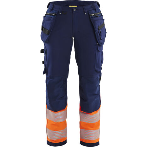 Pantaloni da lavoro ad alta visibilità elasticizzati 4D donna 7193 - Blu navy/Arancione M - FR(40) - SE(C38) - Corti