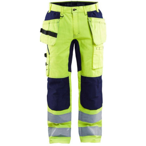Pantaloni da lavoro ad alta visibilità elasticizzati artigianali 1552 - Giallo fluorescente/Marine L - FR(46) - SE(C52) - Norme