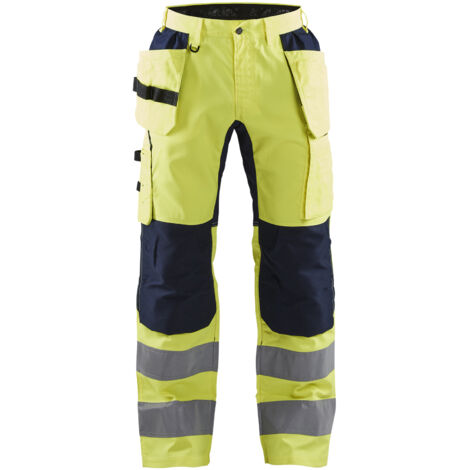 Pantaloni da lavoro ad alta visibilità elasticizzati artigianali 1552 - Giallo fluorescente/Navy 4XL - FR(58) - SE(C64) - Corti