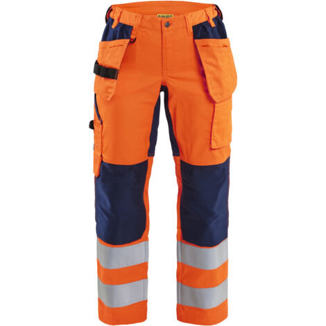 Pantaloni da lavoro ad alta visibilità elasticizzati donna 7163 - Arancione/Blu navy XL - FR(48) - SE(C46) - Normative