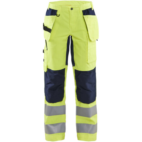 Pantaloni da lavoro ad alta visibilità elasticizzati donna 7163 - Giallo fluorescente/Navy XL - FR(46) - SE(C44) - Corti