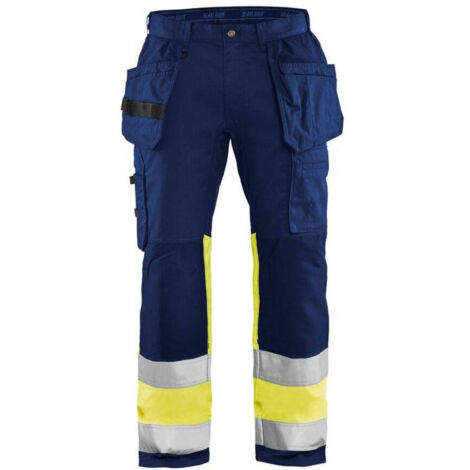 Pantaloni da lavoro ad alta visibilità stretch 1558 - Blu navy/Giallo fluorescente 4XL - FR(58) - SE(C64) - Norme