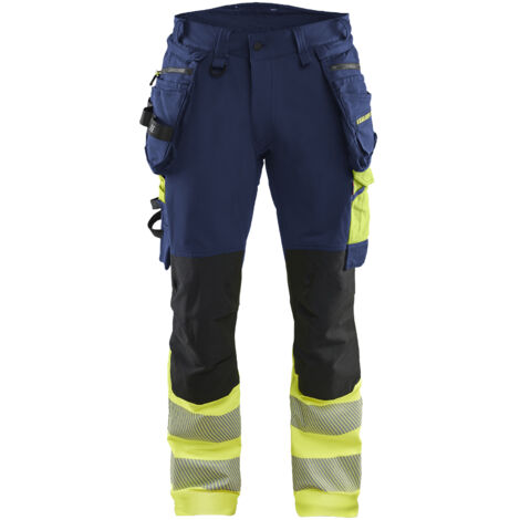 Pantaloni da lavoro ad alta visibilità stretch 4D 1125 - Blu navy/Giallo XS - FR(38) - SE(C44) - Corti