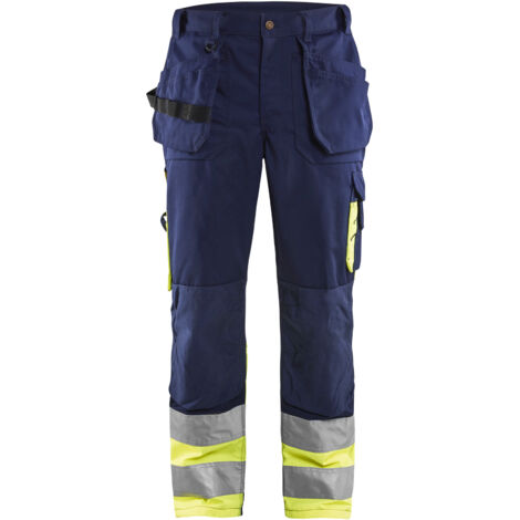 Pantaloni da lavoro alta visibilità artigianale 152913 - Blu navy/Giallo fluorescente 5XL - FR(60) - SE(C66) - Corti