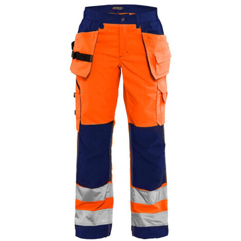 Pantaloni da lavoro alta visibilità donna 7156 - Arancione fluorescente/Blu navy L - FR(44) - SE(C42) - Norme