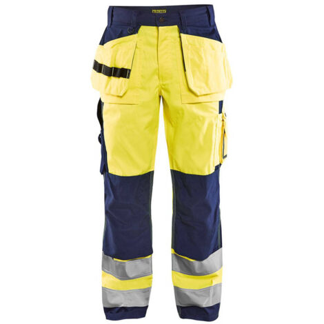 Pantaloni da lavoro artigianali ad alta visibilità 1533 - Giallo fluorescente/Blu navy XS - FR(38) - SE(C44) - Norme