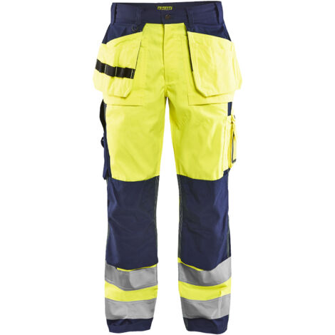 Pantaloni da lavoro artigianali alta visibilità 1533 - Giallo fluorescente/Navy 6XL - FR(64) - SE(C70) - Corti