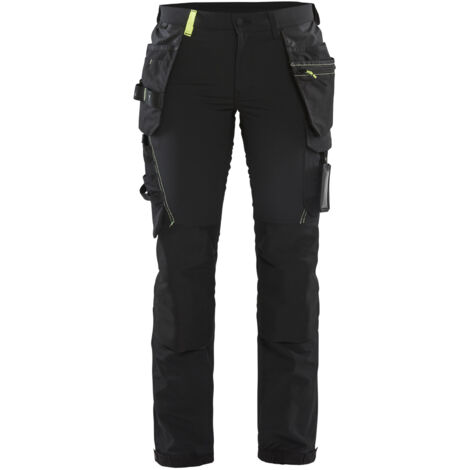 Pantaloni da lavoro artigianali stretch 4D donna 7192 - Nero/Giallo fluo 2XL - FR(52) - SE(C50) - Corti