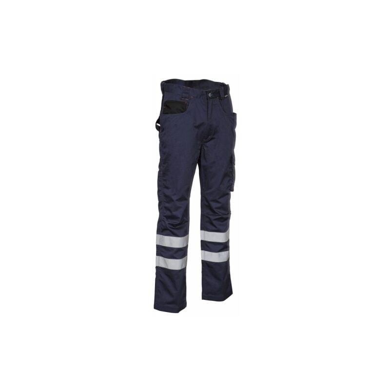 Pantalon de travail Cofra Pincers en polyester et coton marine/noir taille 48 avec 2 bandes re'flexes et poches avant et arrie're pour la