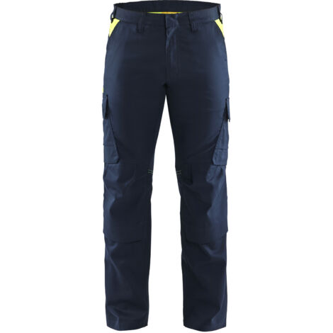 Pantaloni da lavoro con tasche e ginocchiere elastiche 2D 1448 - Blu navy/Giallo S - FR(40) - SE(C46) - Corti