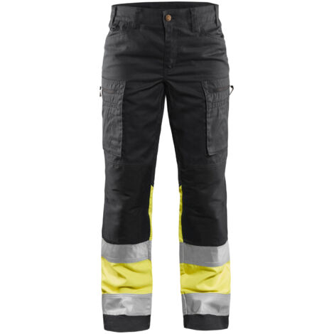 Pantaloni da lavoro elasticizzati ad alta visibilità donna 7161 - Nero/Giallo fluorescente XS - FR(34) - SE(C32) - Standard