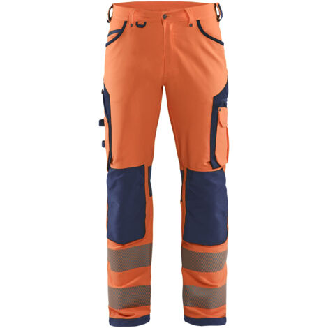 Pantaloni da lavoro elasticizzati alta visibilità 4D 1197 - Arancione/Marine M - FR(44) - SE(C50) - Corti