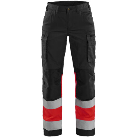 Pantaloni da lavoro elasticizzati alta visibilità donna 7161 - Nero/Rosso fluorescente 2XL - FR(52) - SE(C50) - Corti