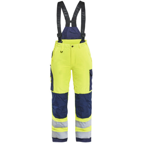 Pantaloni da lavoro invernali con bretelle alta visibilità donna 7885 - Giallo fluorescente/Marine 2XL - FR(50) - SE(C48) - Corti