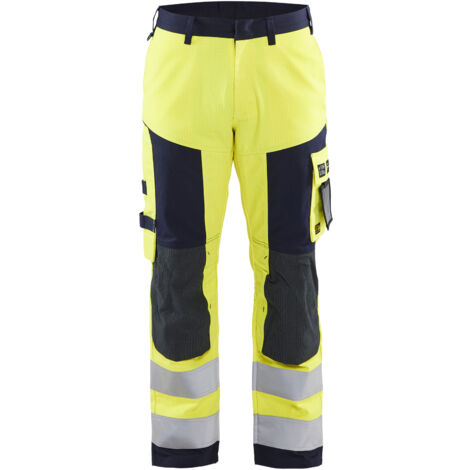 Pantaloni da lavoro multinormativi artigianali 1578 - Giallo fluorescente/Navy XS - FR(38) - SE(C44) - Norme